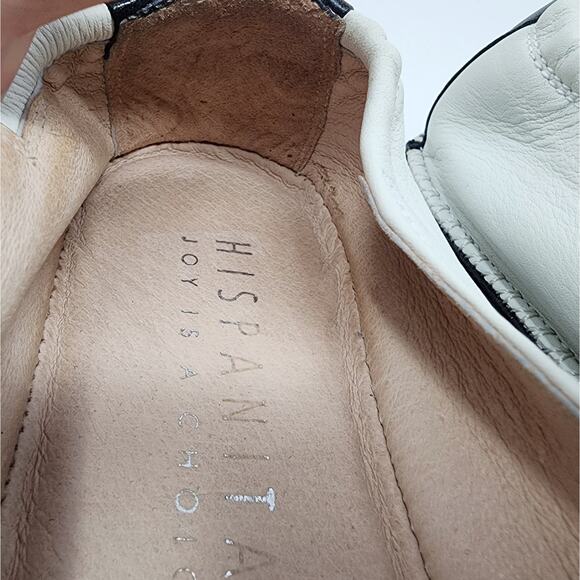 Hispanitas Flats Women 7 Chica Slip-On B&W Leather with Tan perforated Suede - Picture 8 of 10